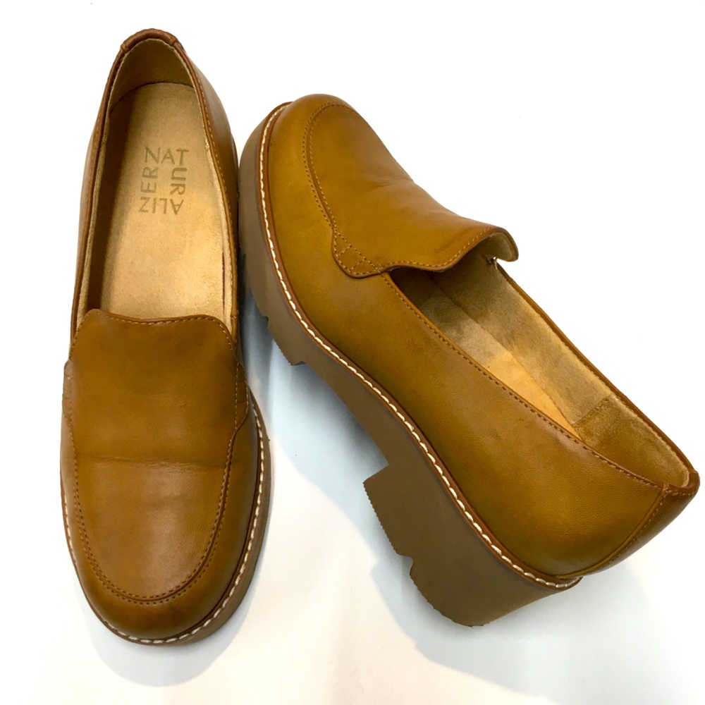 Naturalizer Cabaret Faux Leather Chunky Slip On Loafers 8 Tan Brown Office